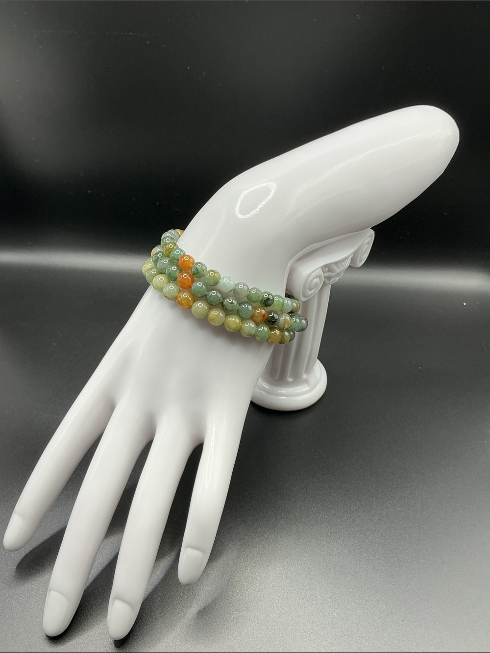 Multi-Color Jade Beaded Stretch Bracelet - Natural Green and Earth Tones